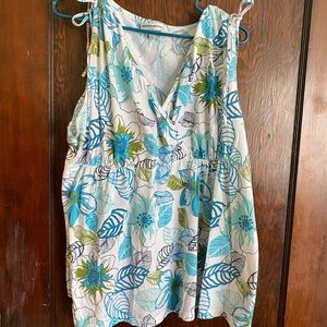 Fun tropical blue and green patterned shirt